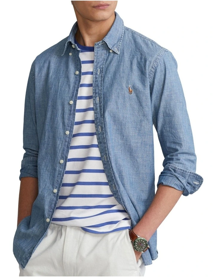 Classic Fit Indigo Chambray Shirt in Blue