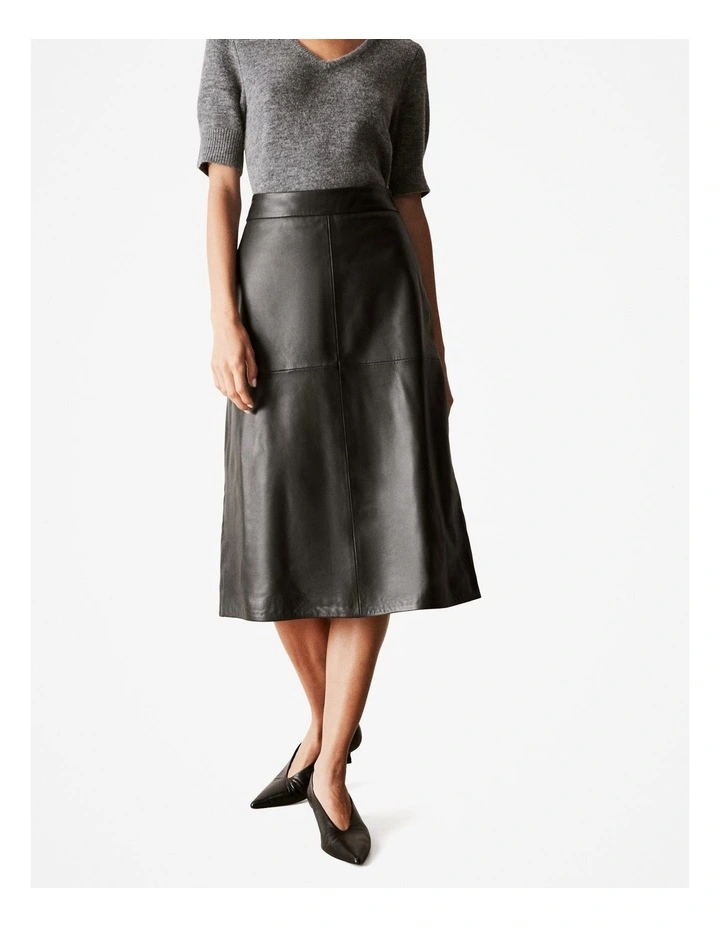 Leather A-line Skirt in Black