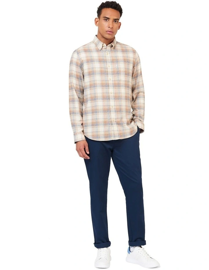 Twisted Yarn Check Long Sleeve Shirt in Beige