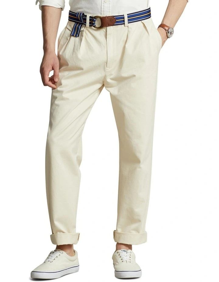 Whitman Relaxed Fit Pleated Chino Pant in Natural
