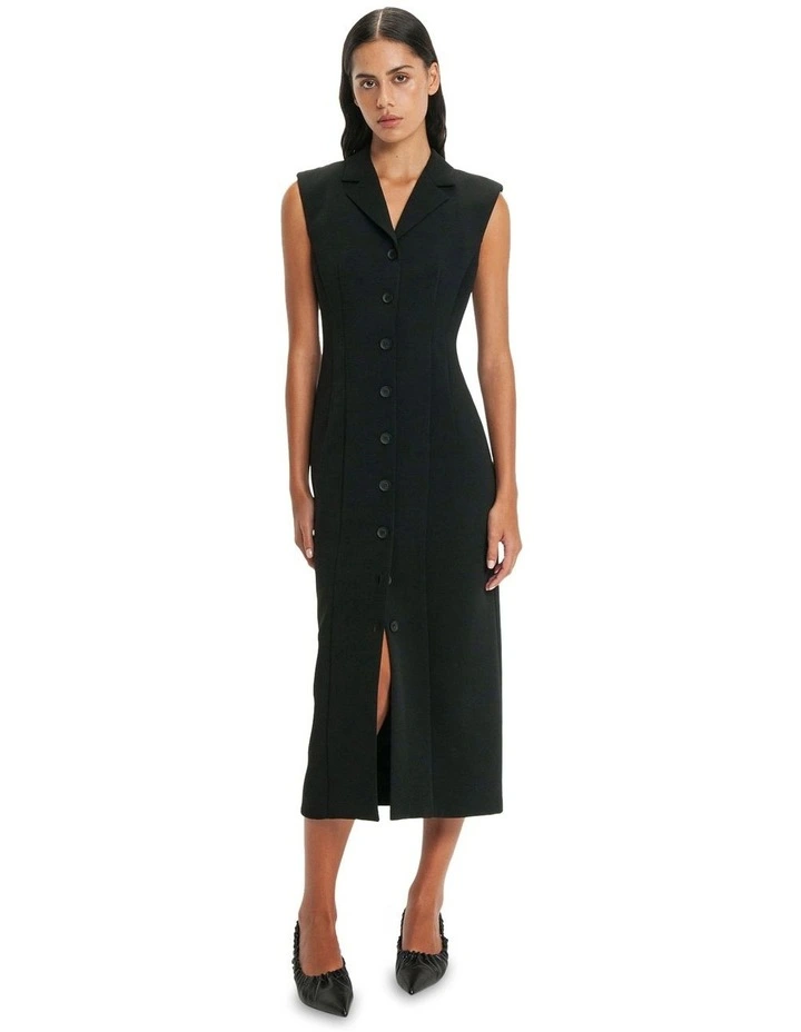 Recycled Twill Tailored Midi Dress in Black