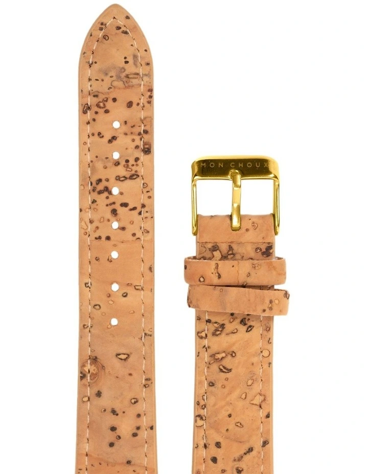 Natural Cork Leather Vegan Watch Strap 18mm in Tan/Gold