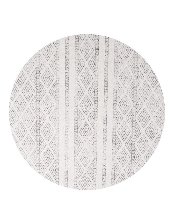 Oasis Salma Tribal Round Rug in White/Grey
