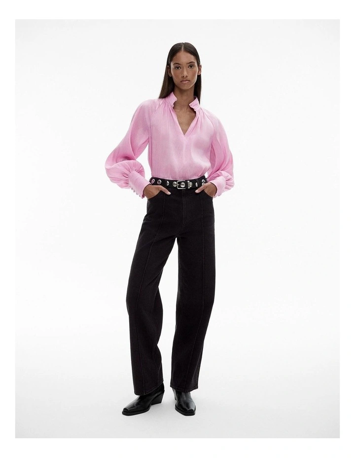 High-neck Raglan Blouse in Orchid Pink
