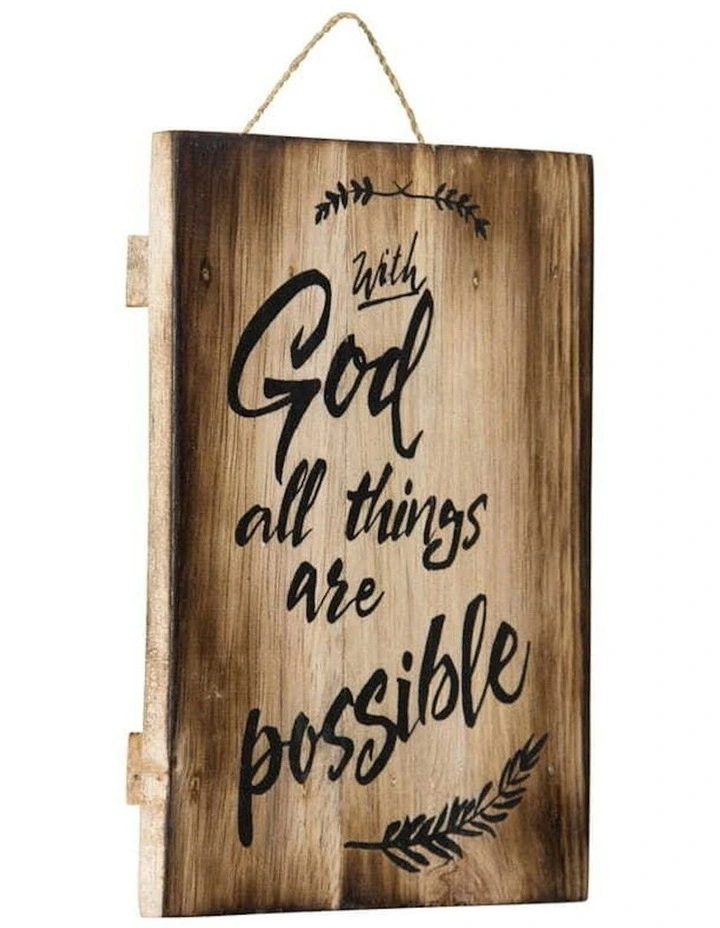 Handmade All Things Are Possible Sign Wall Art in Brown