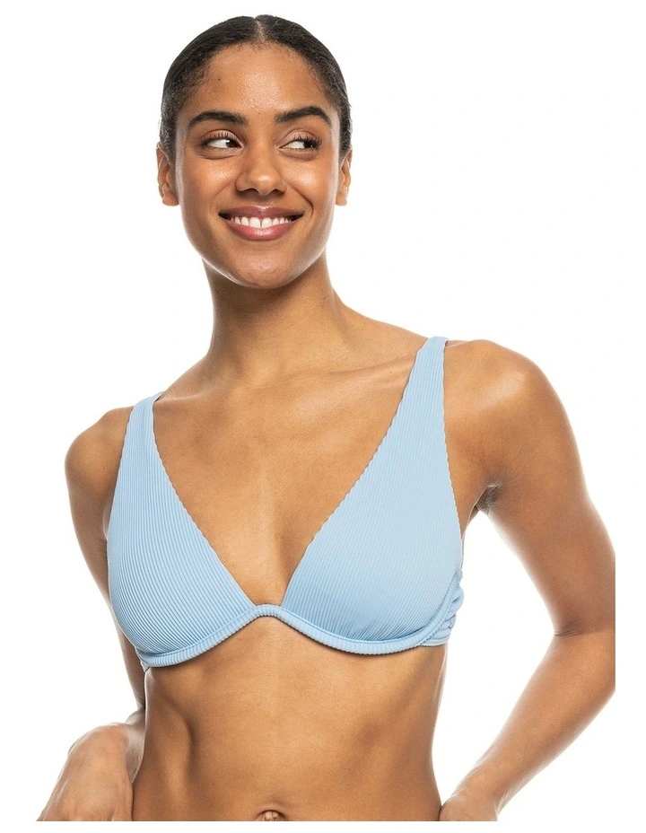 Rib Love Offshore V-Neck Bikini Top in Bel Air Blue