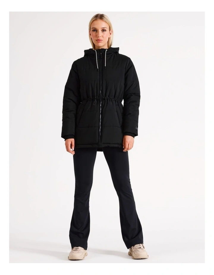 Hooded Puffa Jacket Long in Black