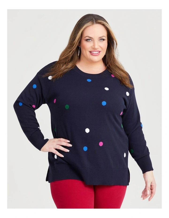 Cotton Polka Dot Jumper in Navy/Multi