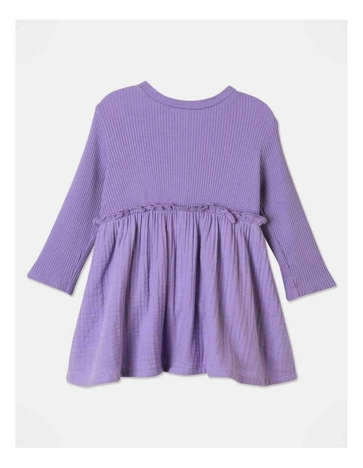 Double Cloth Long Sleeve Dress in Purple