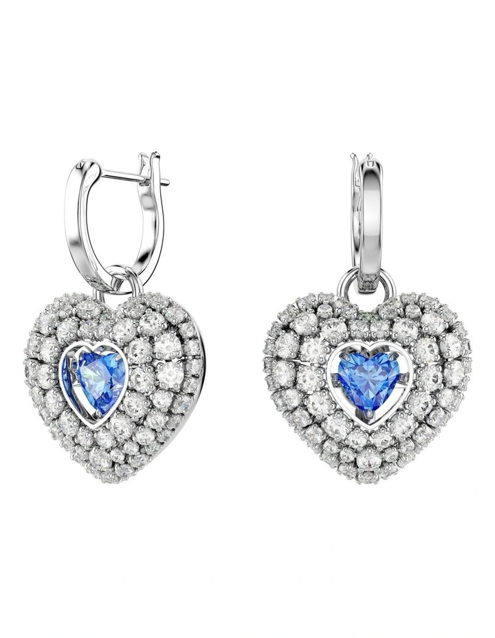 Hyperbola Heart Rhodium Plated Drop Earrings in Blue