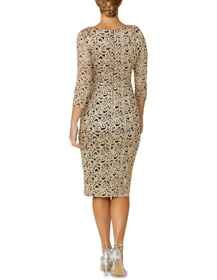 Aurelia Stretch Lace Dress in Black/Gold