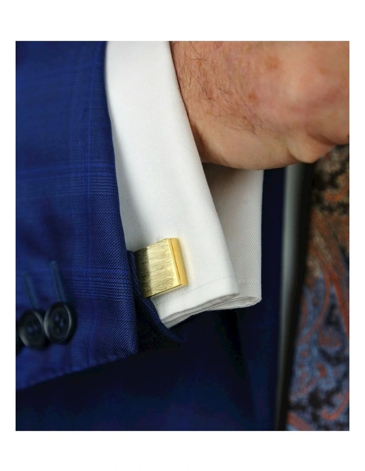 Brushed Block Cufflink in Gold