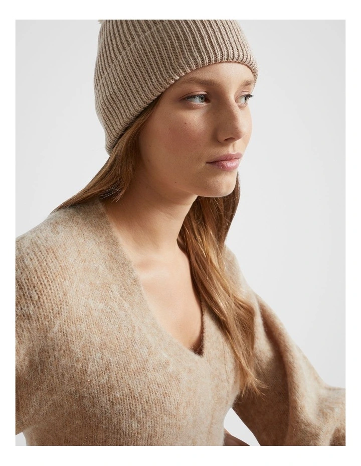 Pom Pom Beanie in Champagne Beige Marle