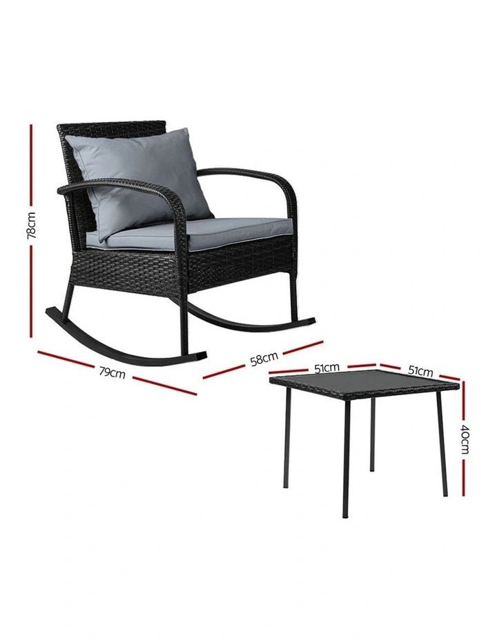 Wicker Rocking Chairs Table Set Outdoor Setting Recliner Patio Furniture