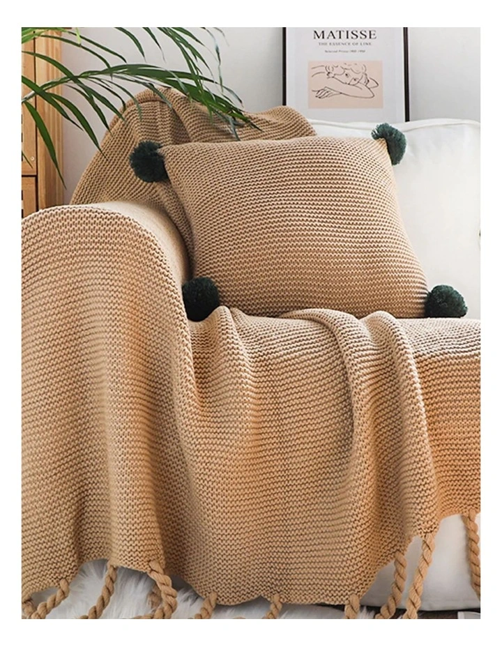 Tassel Fringe Knitting Throw Blanket in Coffee