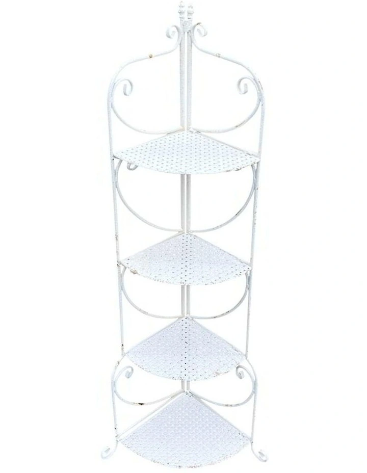 Martinique Aged 4-Shelf Corner Unit/Plant Stand 54x36x132cm in White