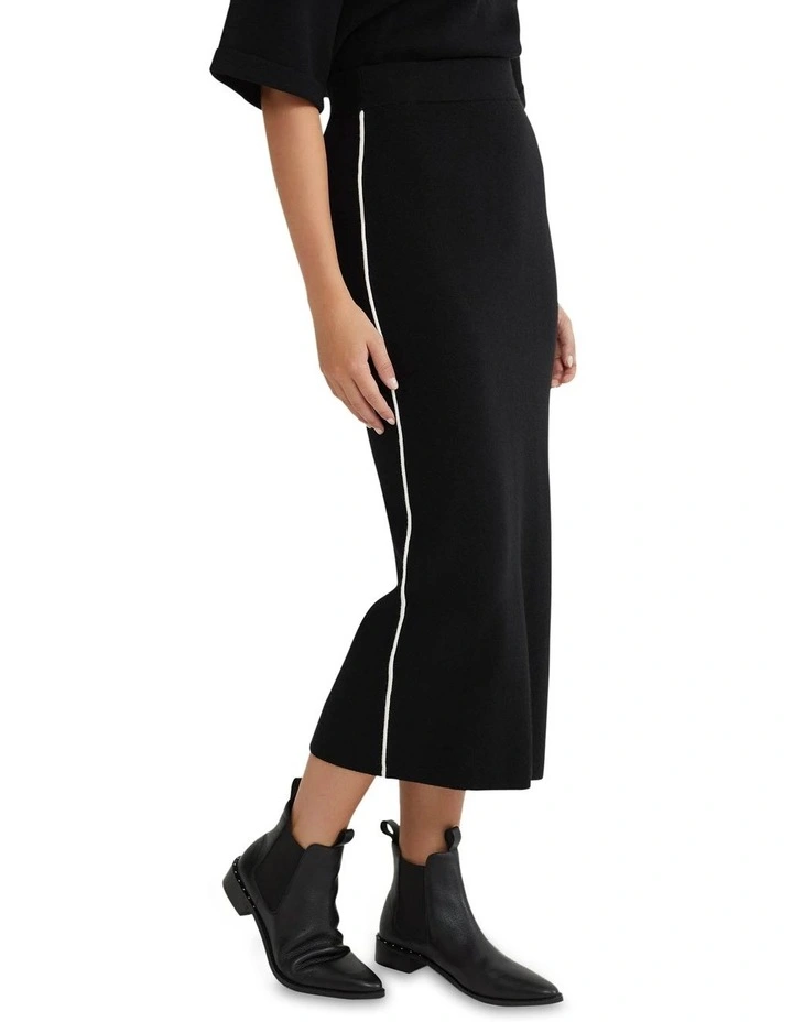 Birdie Trim Midi Skirt in Black