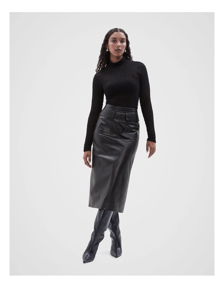 Textured High Neck Top in Black
