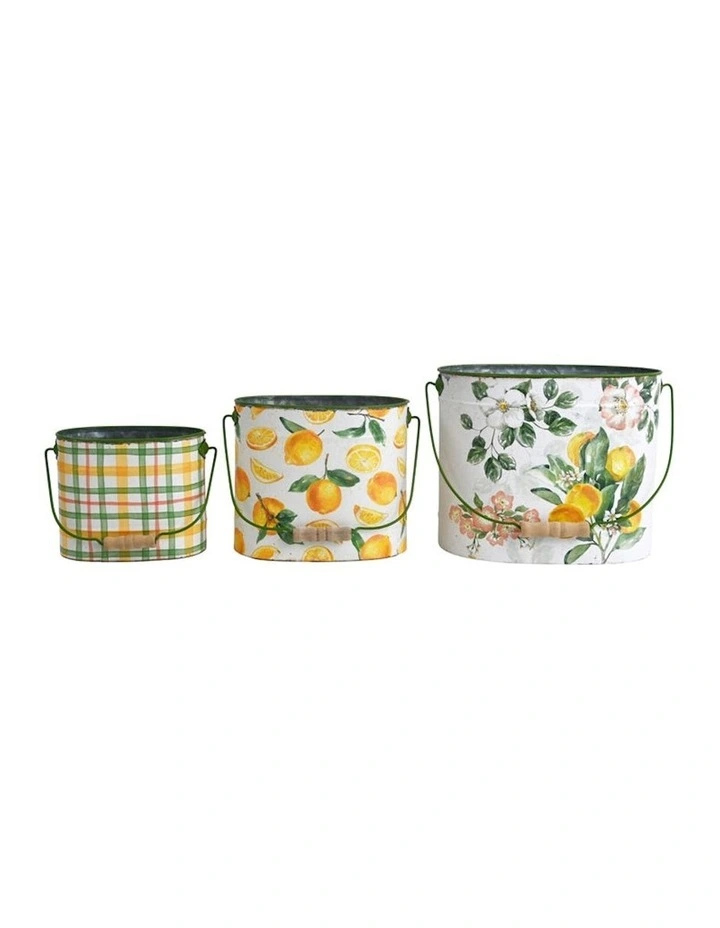 Summer Lemons Pot Planter Buckets Set of 3 in Multi