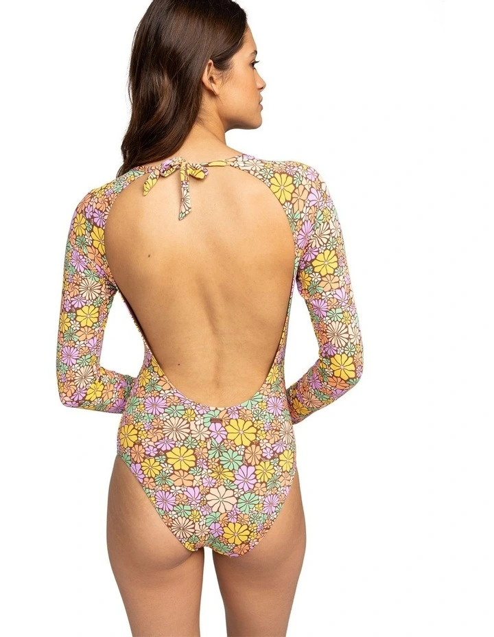 Fashion Long Sleeve One Piece Swimsuit in Root Beer