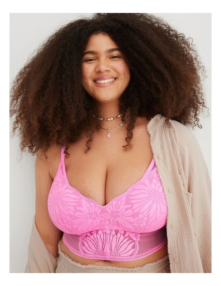Hibiscus Lace Padded Longline Bralette Bra in Best Buds