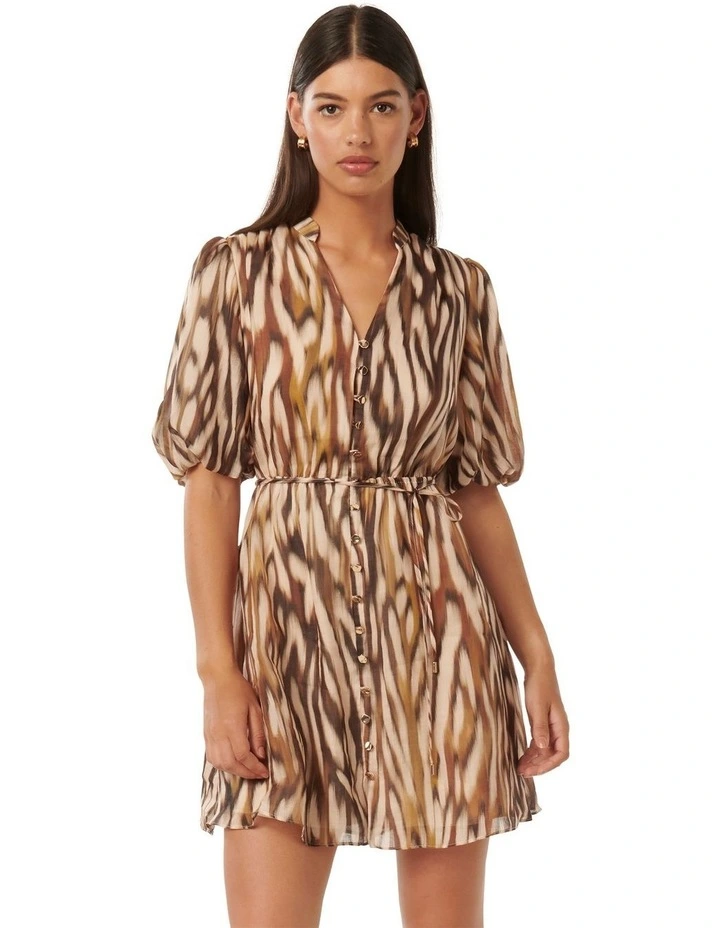 Loanna Mini Skater Dress in Brown