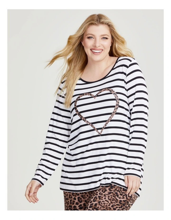Bamboo Stripe Pyjama Top in Black/off White