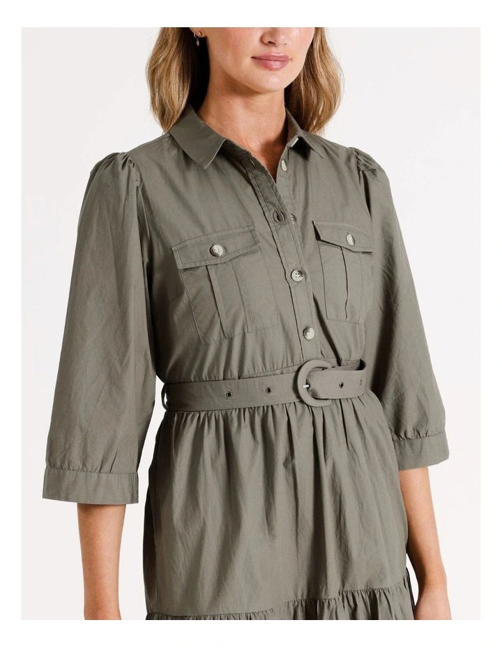 Hilsa Cotton Belted Midi Dress in Bungee Cord