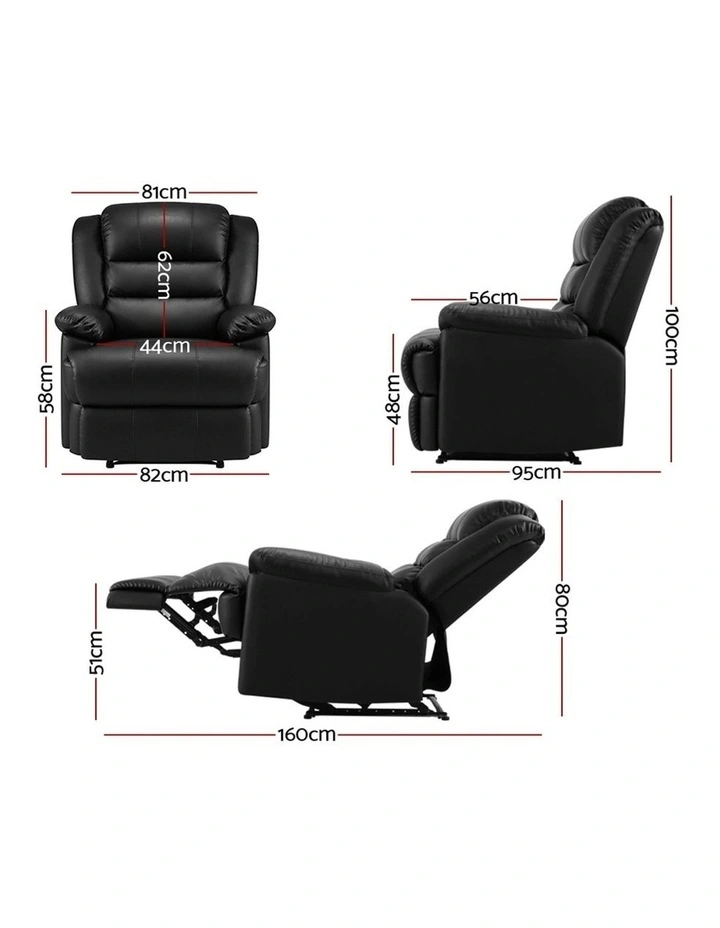 Recliner Chair Armchair Luxury Single Lounge Sofa Couch Leather Black