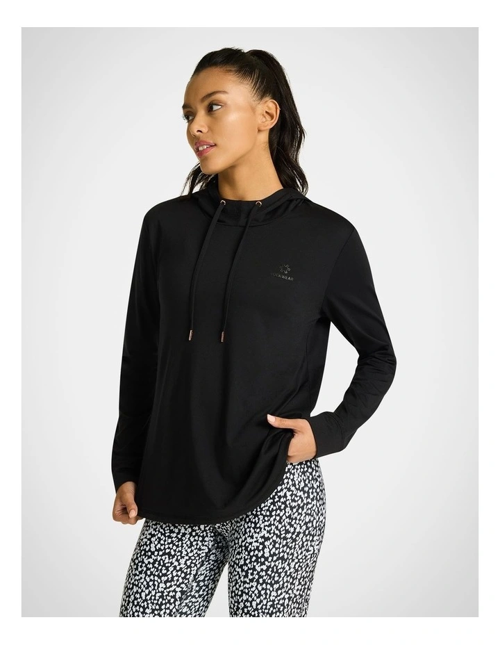 Activate Brushed Hooded Long Sleeve Top in Black