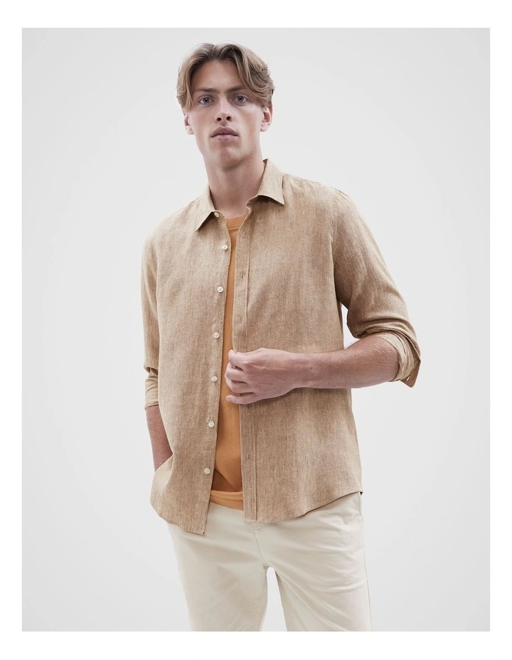 Linen Regular Fit Shirt in Bronze