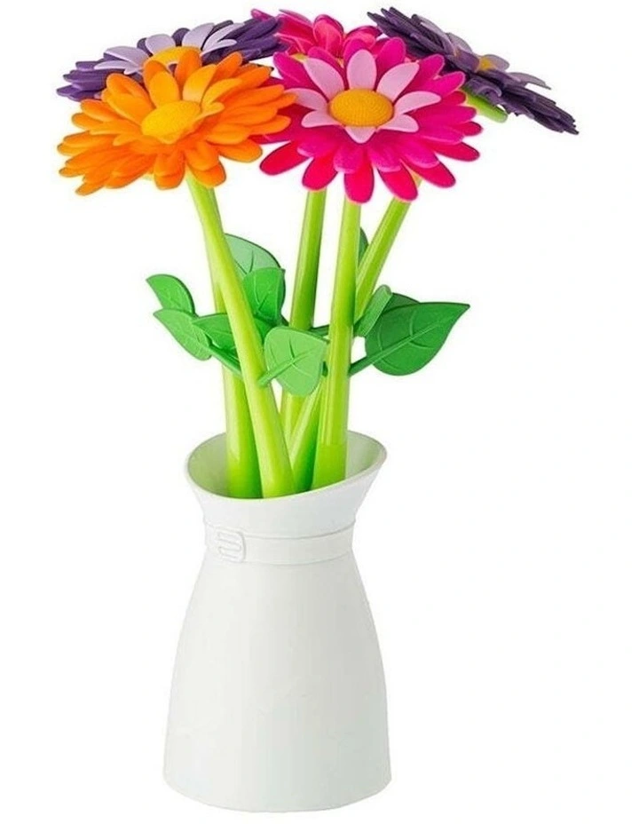 5 Piece Vigar Decorative Flower Pen Set in White