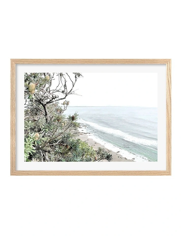 Australian Made Wategos Banksia View Art Print A2 in Natural Frame
