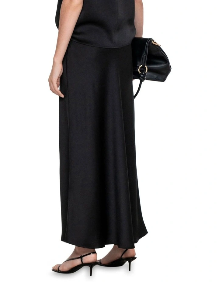 Crepe Satin Bias Skirt in Black