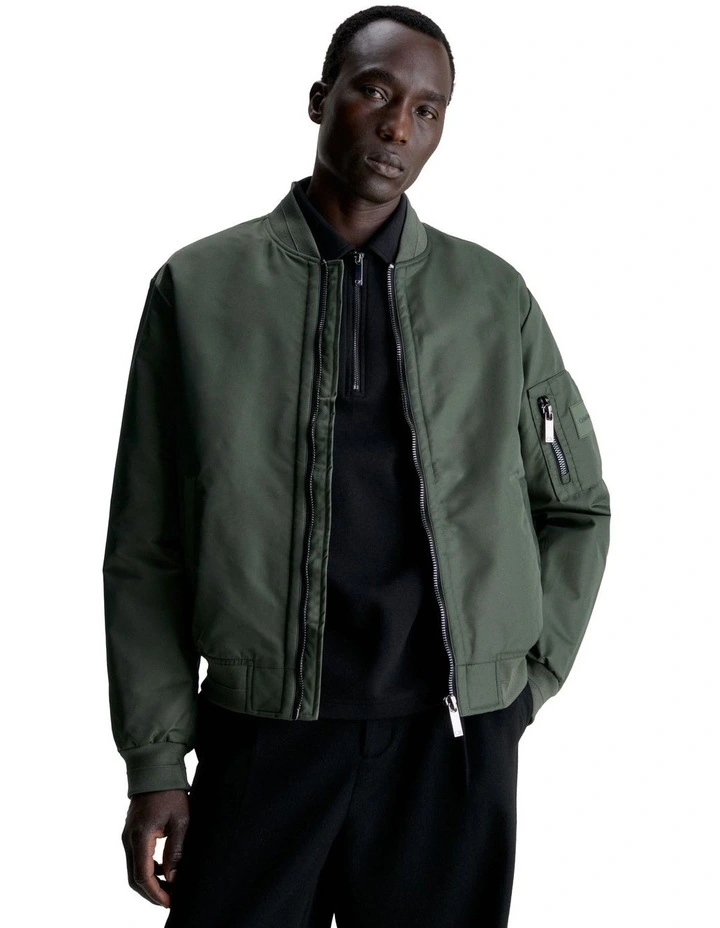 Recycled Sateen Iconic Bomber Jacket in Green