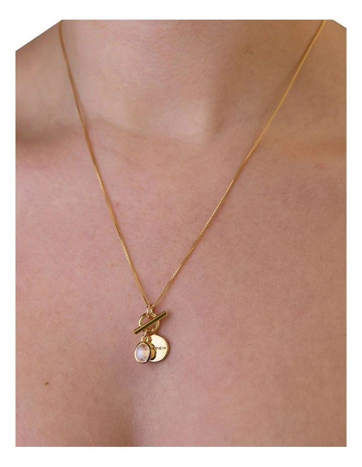 Fine Box Chain Toggle & Oval Moonstone Gold Necklace