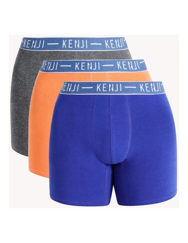 3 Pack Long Leg Plain Trunks - Cobalt Contrast