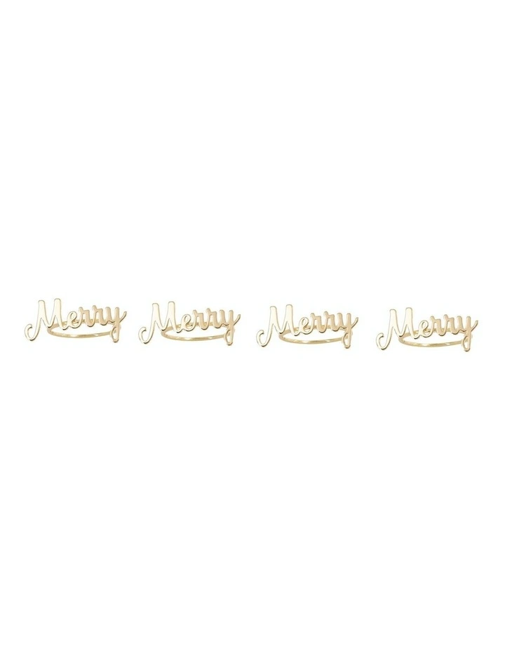 Napkin Rings Merry 4 Pack in Gold