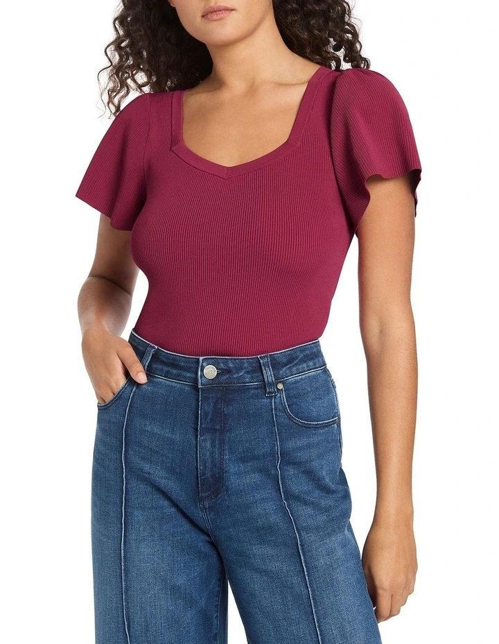 Kaira Rib Knit Top in Currant