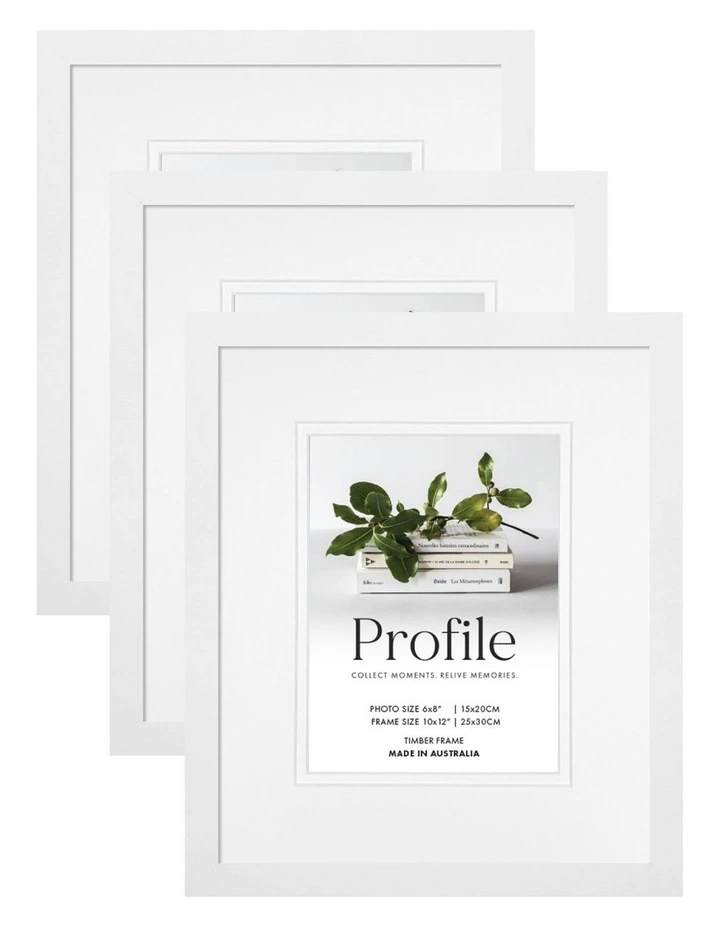 Australia Made Timber Photo Frame 10x12"/6x8" (3 Pack) in White