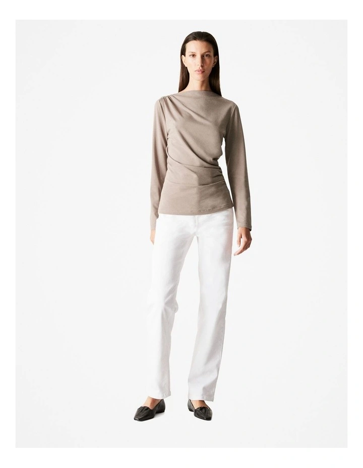 Cotton Modal Blend Boatneck Top in Cinder