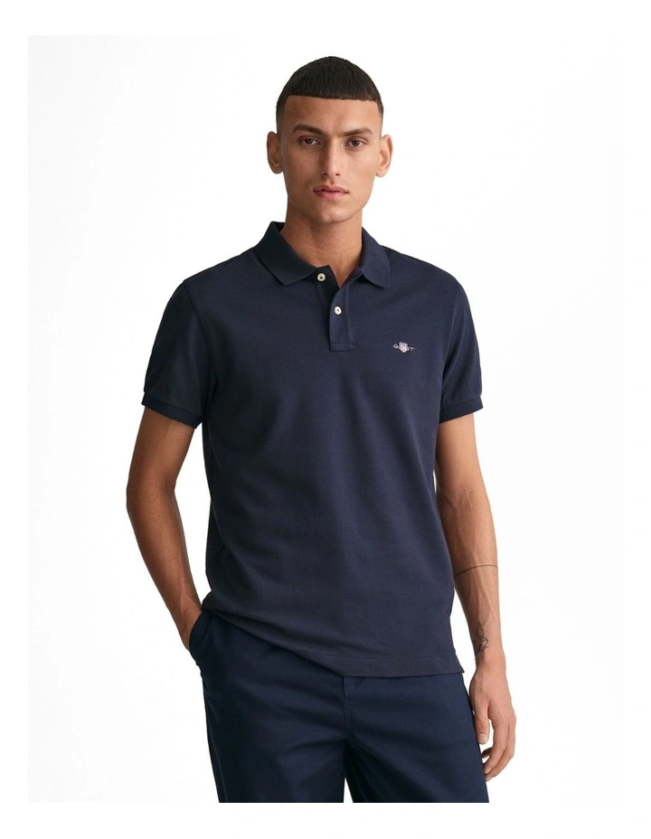 Slim Fit Shield Pique Polo Shirt in Evening blue