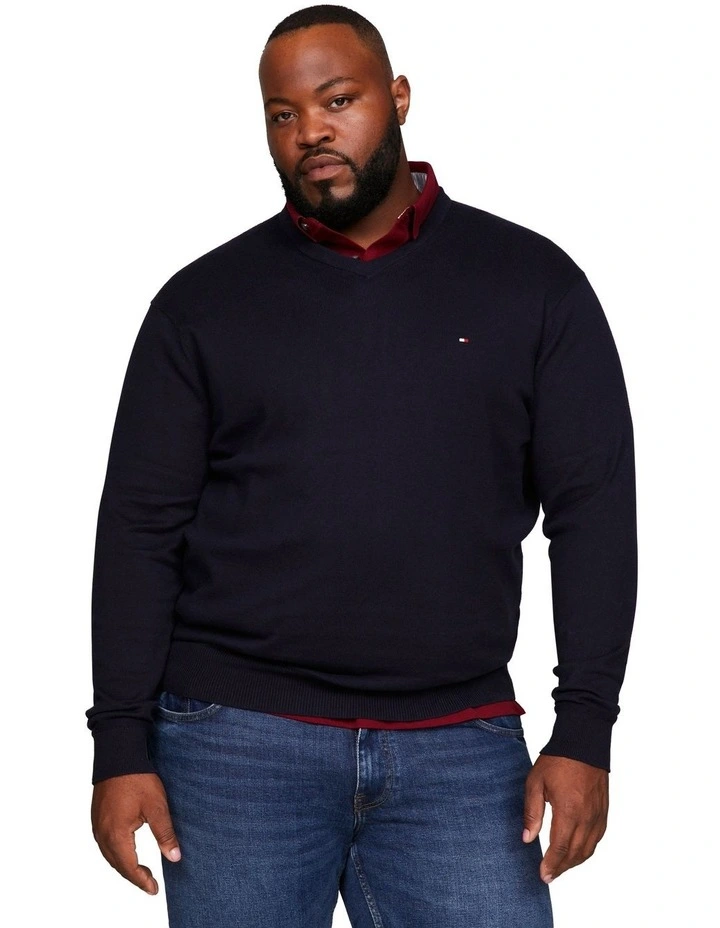 Big and Tall Pima Organic Cotton Cashmere V-Neck Knit in Navy