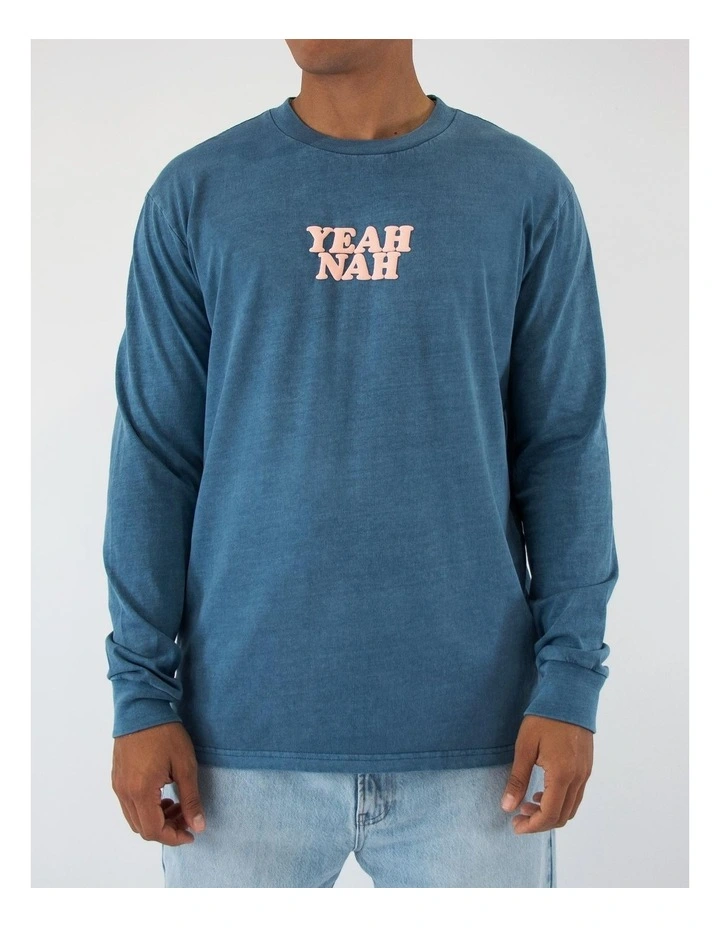 Yeah Nah Long Sleeve Tee in Navy
