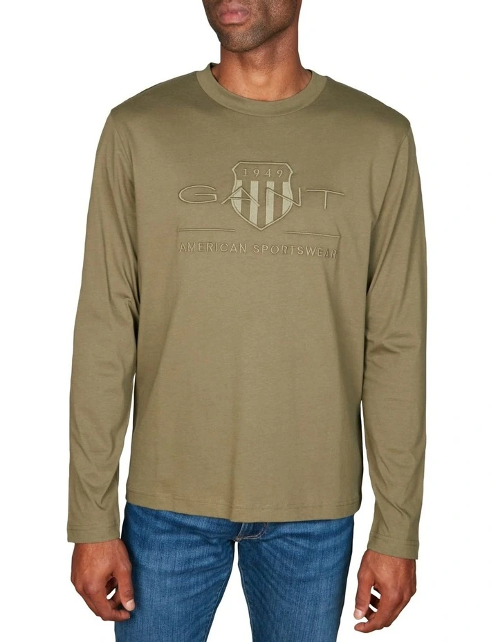 Tonal Shield Long Sleeve T-shirt in Juniper Green