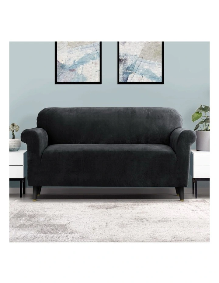 Velvet Sofa Cover in Black