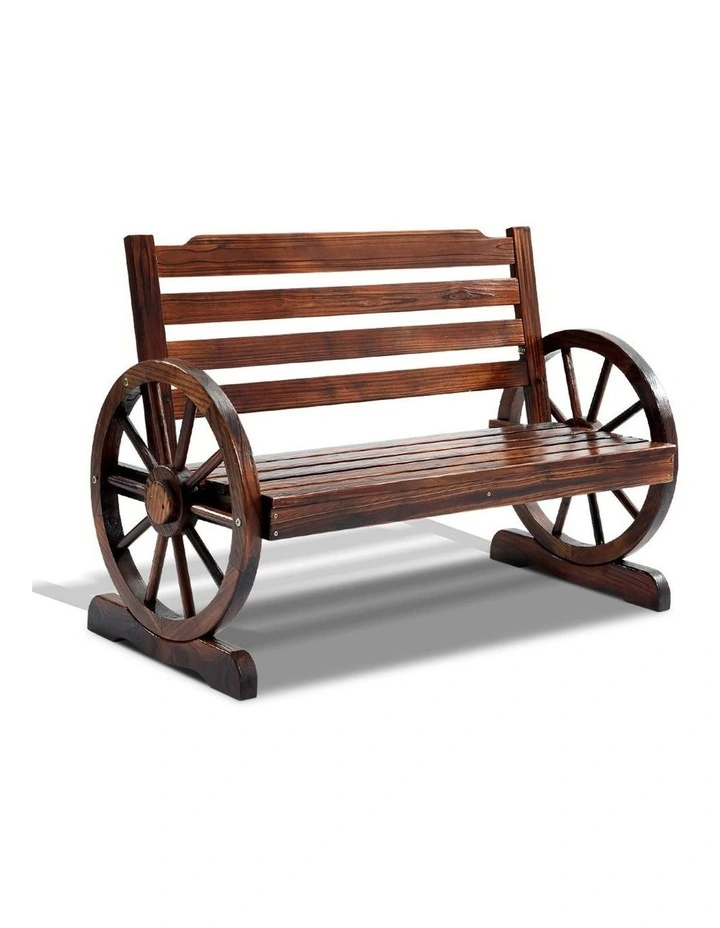 Outdoor Garden Bench Wooden 2 Seat Wagon Chair Patio Furniture in Brown