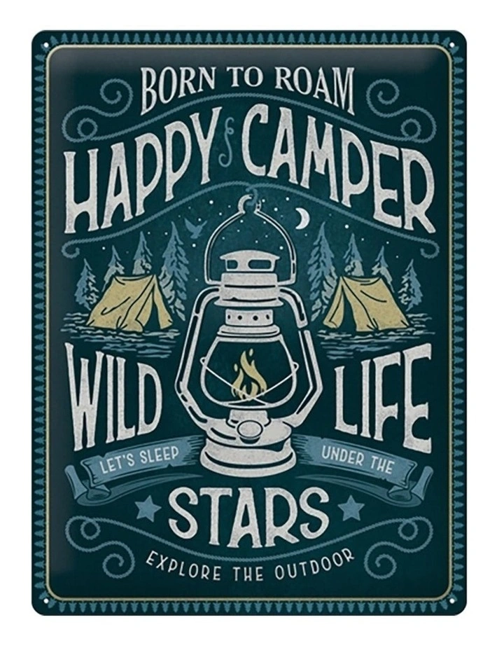 Happy Camper Large Metal Sign 30x40cm in Multi