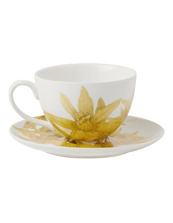 Royal Botanic Gardens Australian Orchids Cup & Saucer 240ml in Yellow