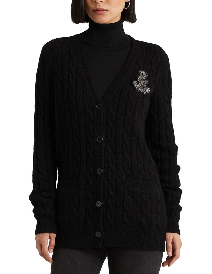 Bullion Cable-Knit Cardigan in Black